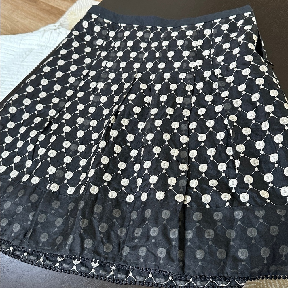Ann Taylor Embroidered silk circle fit and flare midi skirt